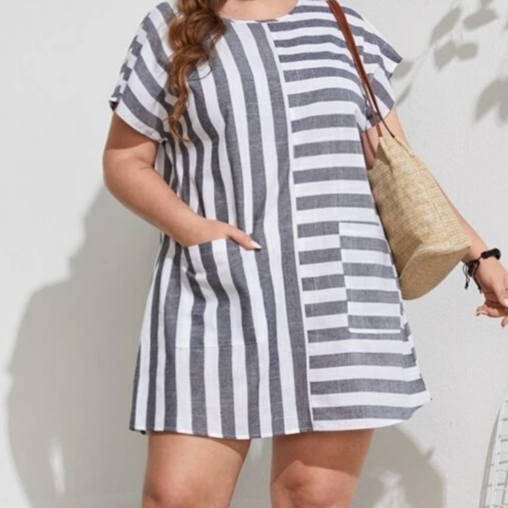 Emery Rose Plus Strip Print Pocket Patched Tunic Dress Size 4X (US Size 20